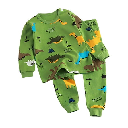 

JIEU Children s Long Boys Undergarments Pure Cotton Baby Girls Dinosaur Kart Printed Soft and Breathable Solid Color Pajamas Home Wear for Casual Daily Party