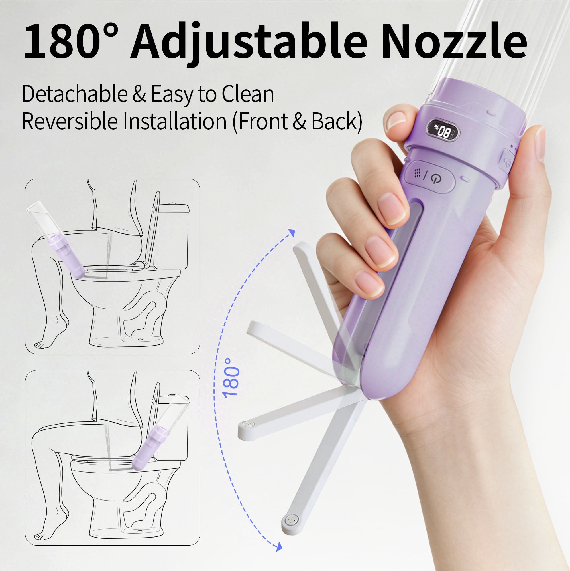 Portable Bidet for Travel, Personal Hygiene Sprayer Bottle Buddy for Women & Men, Mobile Bidets Portatil for Toilet,Rechargeable Electric Handheld High-Pressure Foldable USB-C Battery-Powered-Purple