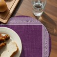 thumbnail image 3 of Dark Purple Retro Greek Key Round Placemats Set of 4 for Dinning Tables,Heat-proof Braided Table Mats 13 Inch,Geometric Greece Ancient Farmhouse Washable Place Mat for Kitchen Restaurant Party Table, 3 of 9
