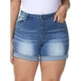 thumbnail image 3 of Gocolloa Womens Plus Size Jean Shorts Stretchy High Waisted Distressed Fold Hem Denim Shorts Royal Blue 24W, 3 of 6