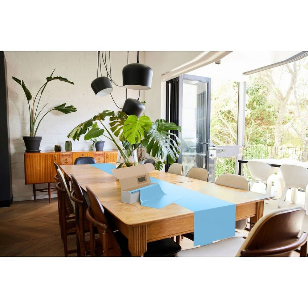 Exquisite 14" X 200' Select A Size Plastic Table Runner with Built-In Slide Cutter - Light Blue
