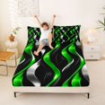 thumbnail image 3 of Manfei Gradient Stripes Queen Sheets, Shiny Abstract Lines Queen Sheet Sets, Green, Black and Silver, Black Reversible 4pcs1 Flat Sheet + 1 Fitted Sheet + 2 Pillowcases, 3 of 6