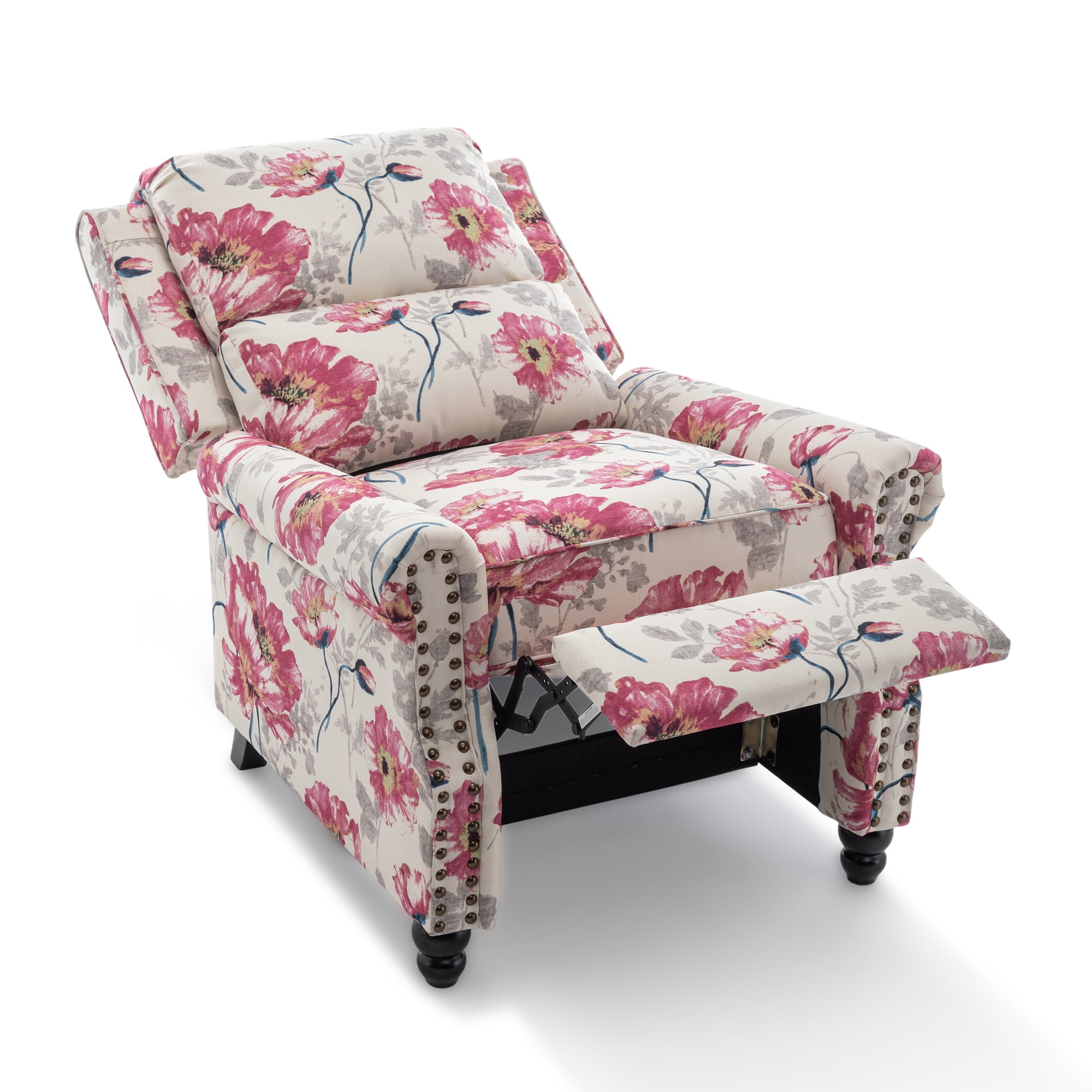UIXE Pushback Recliner Chair Set of 2 Fabric Armchair Push Back Recliner Club Chairs Home Living Room, Pattern White