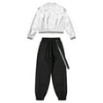 thumbnail image 3 of Aislor Kids Girls Metallic Long Sleeve Jacket with Elastic Waist Sweatpants for Hip Hop Jazz Silver&Black 16, 3 of 7