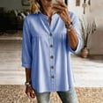 thumbnail image 4 of ShomPort V Neck Blouse for Women Loose 3/4 Sleeve Flowy Cotton Linen Casual Button down Tops, 4 of 7