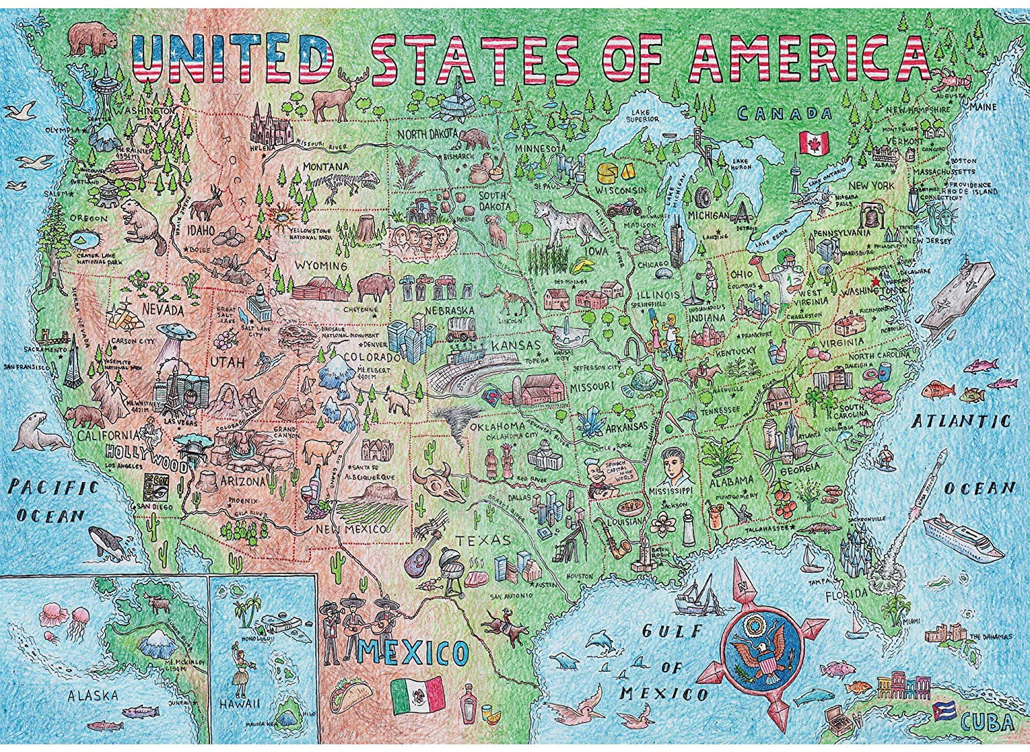 Difficult USA Map Puzzle 1000 Piece for Adults, United States of America, Patriotic Jigsaw Puzzle & Bonus Fact Poster by Ottoy, Premium Materials, 27.5 x 19.7 in