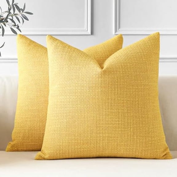 Eryueer Set of 2 Cushion Covers 45x45 cm Linen Yellow Decorative Throw Pillow Covers 18x18 Inch Square Cushion Case Home Decor Pillowcases for Couch Sofa Living Room Bed (Yellow)