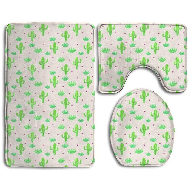 ABPHQTO Cactus Juego de alfombras de baño de 3 piezas Alfombra de baño Alfombra de contorno y tapa de inodoro
