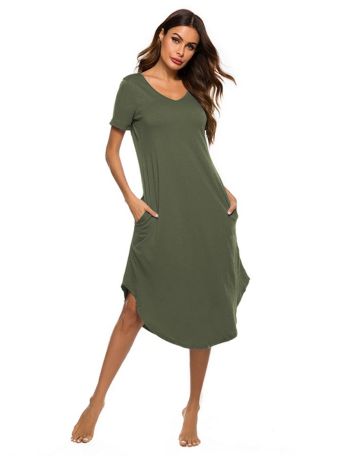 Women's Nightshirt Short Sleeve Loungewear Plus Size Nightgown V-Neck ...