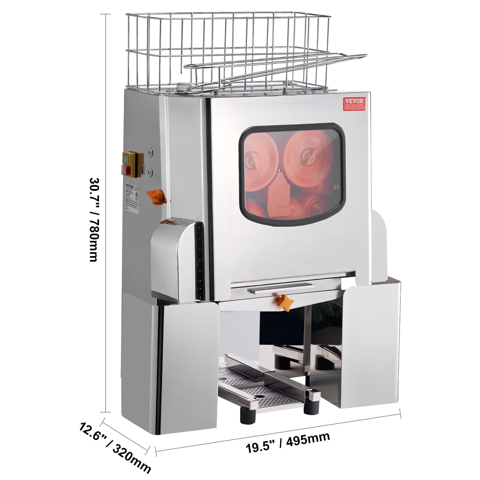 KFFKFF Commercial Orange Juicer Machine 120W Stainless Steel Squeezer Extractor