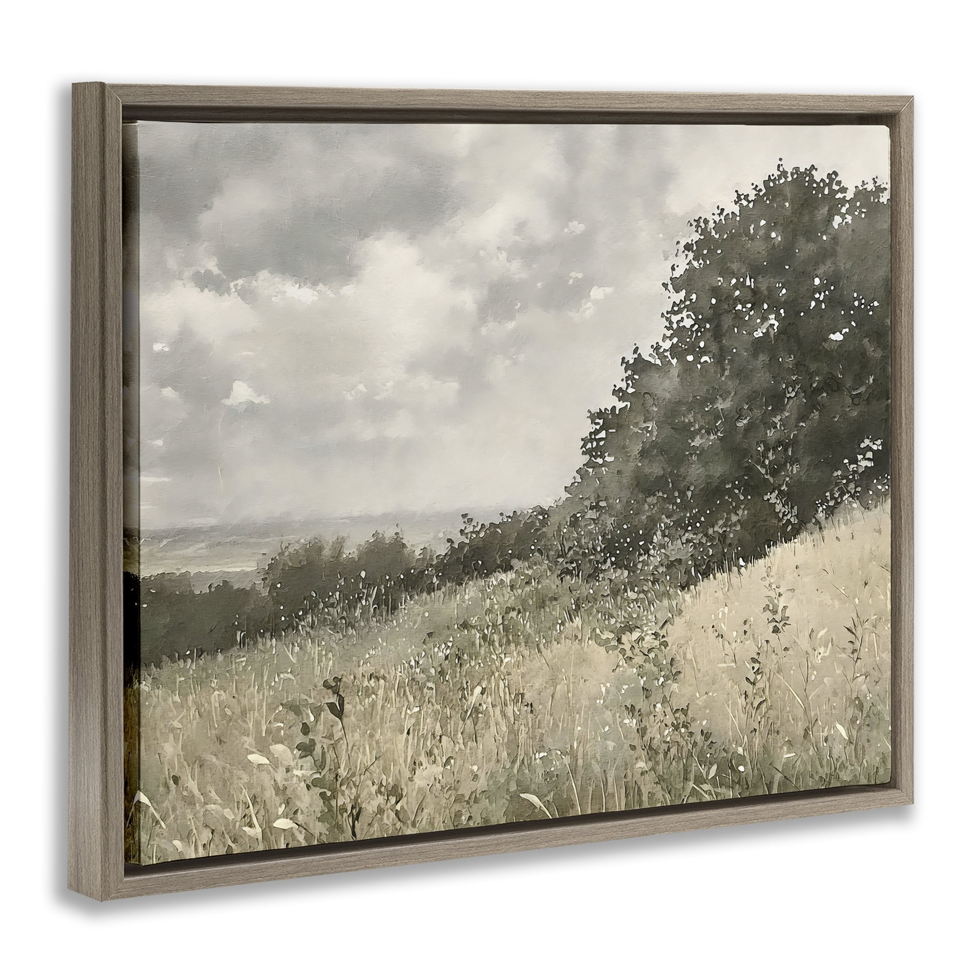 Stupell Industries Soft & Subtle Meadow Landscape Brown Framed Floater Canvas Wall Art, design by Riley B
