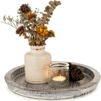 LAMIRO Rustic Wooden Tray Candle Holder - Round Wood Decorative Pillar Candle Tray for Coffee Table Kitchen Countertop Organizer Home Decor Wedding Centerpiece