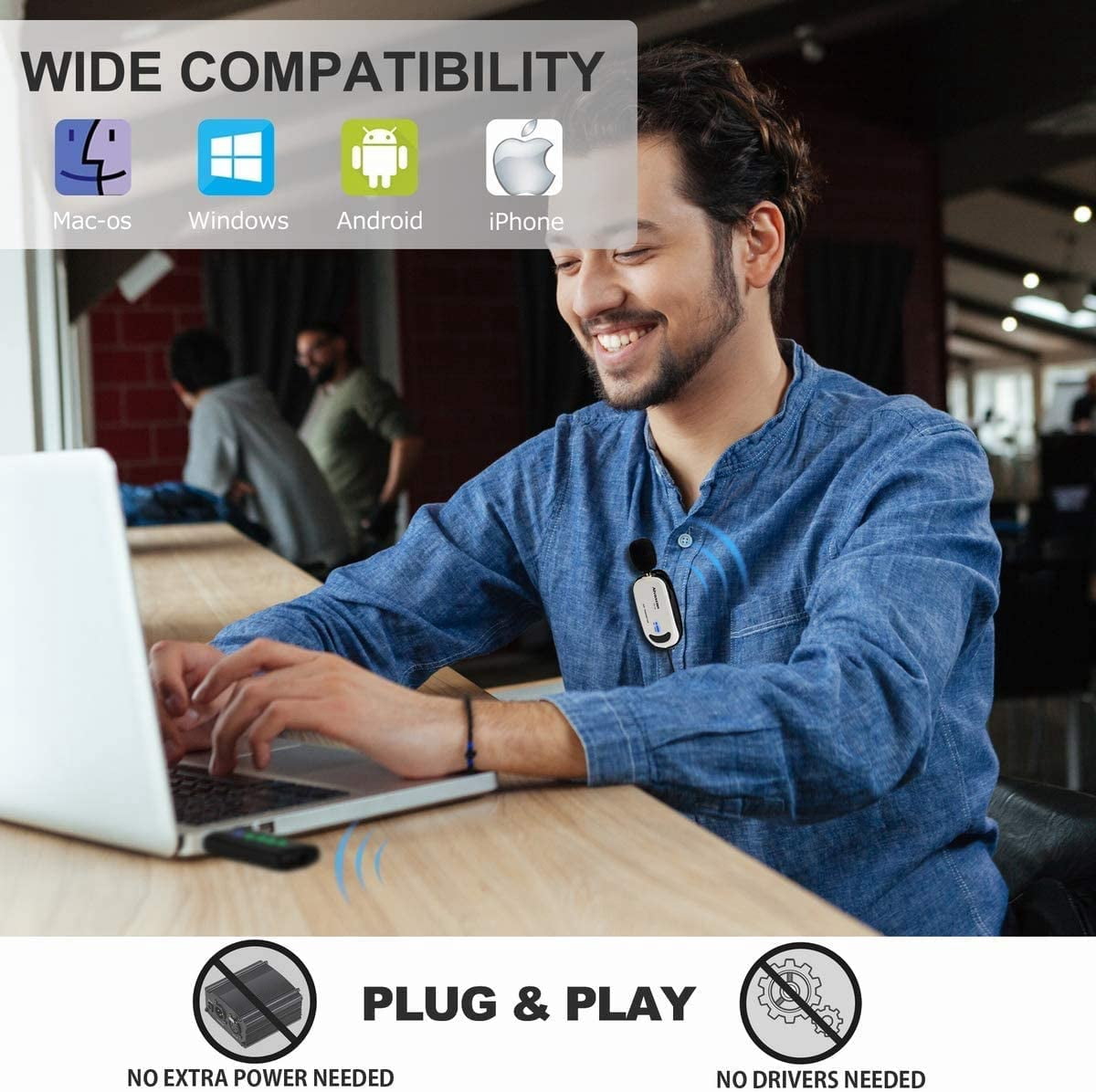 Wireless lavalier Microphone for iPhone & Computer USB Dual Lapel Mic System for Android, PC, Laptop, Speaker, Podcasting, Vlog, YouTube, Conference, Vocal