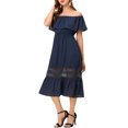 thumbnail image 4 of INSPIRE CHIC Women's Dress Flutter Sleeve Off The Shoulder Ruffle Lace Insert Maxi Dresses M Navy Blue, 4 of 7