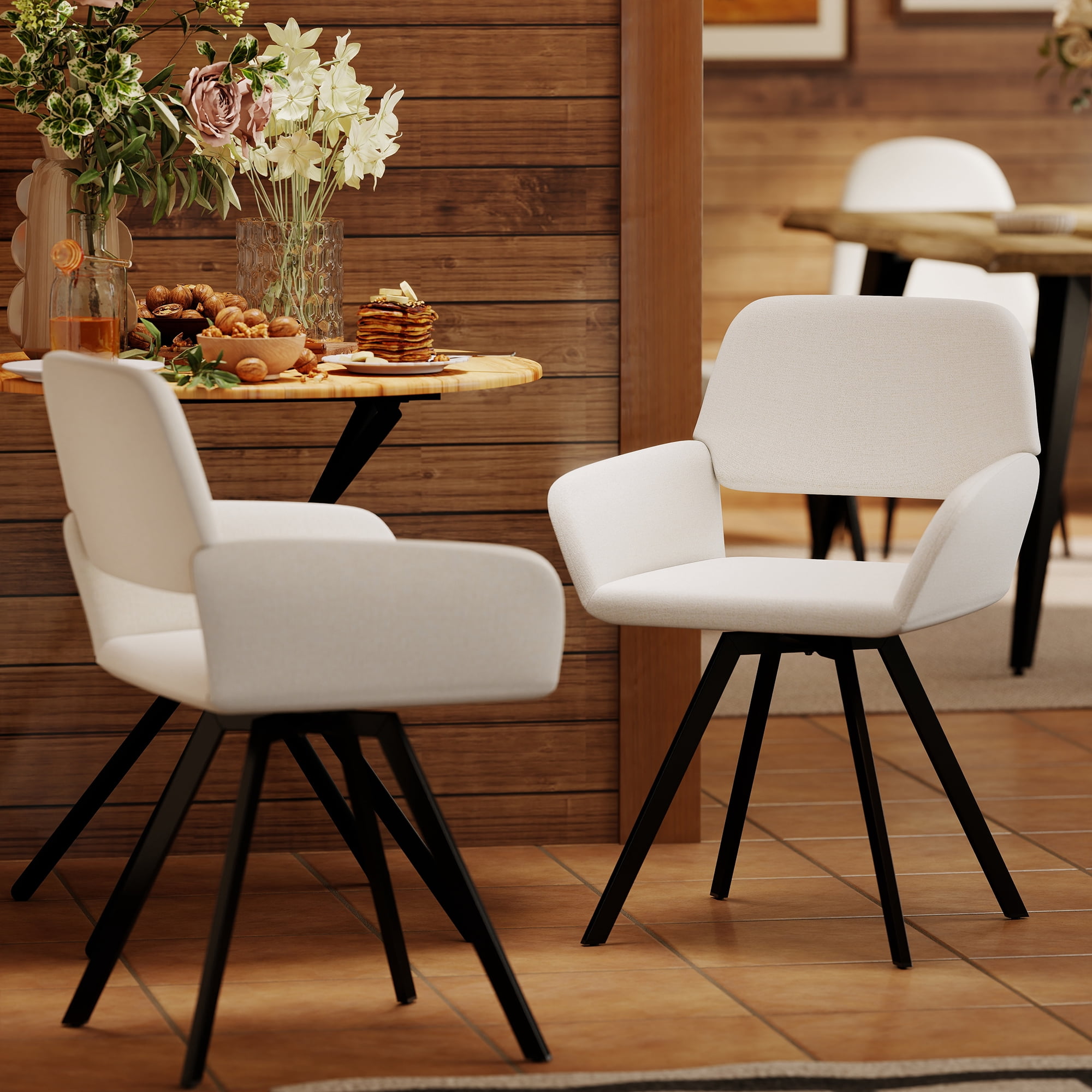 Homy Casa Swivel Dining Side Chair Set of 2, Fabric Armchair Vanity Chair, Beige