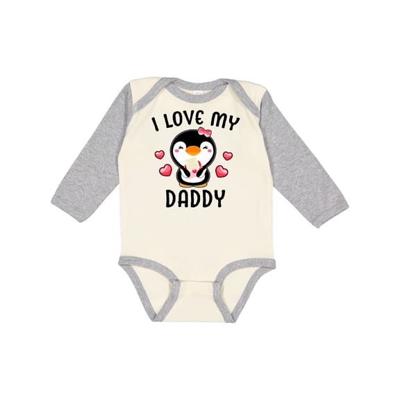 Inktastic I Love My Daddy with Cute Penguin and Hearts Girls Long Sleeve Baby Bodysuit