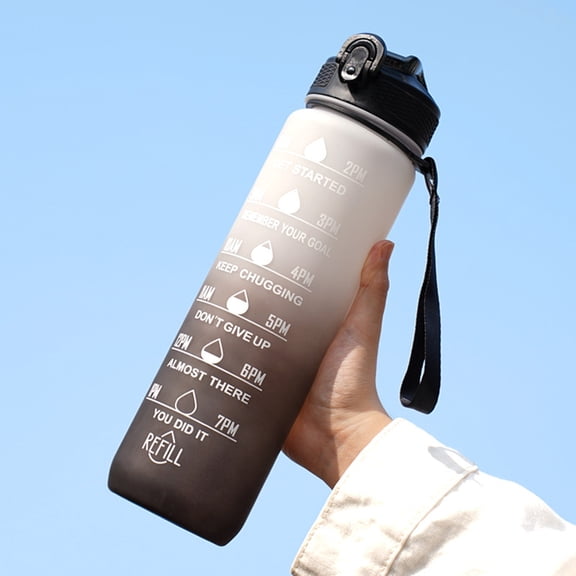32 oz Gradient Water Bottle 1L Large Capacity Tumbler with Straw and Handle, Portable Sports Water Cup for Gym Travel Hiking, Easter Gifts Hydration Bottle, Black