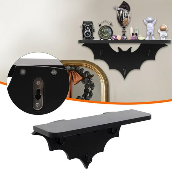 Household Pendant Promotion Sale! Bat Shelf Floating Black Wall Shelves for Bedroom Halloween Wall Decor Goth Room Decor Black Hanging Shelves with 3 Key Hooks, Halloween Decorations Clearance Sale