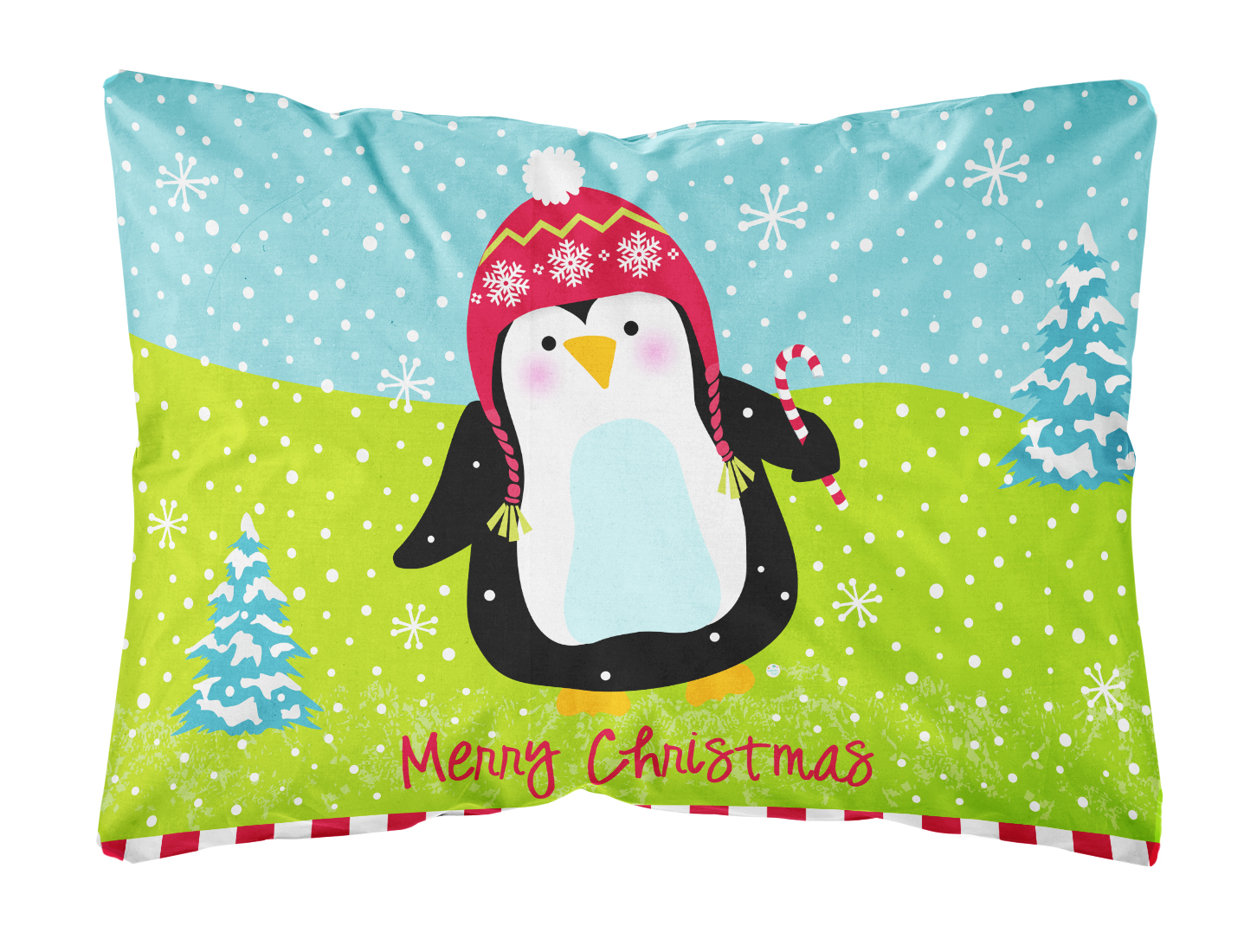 Merry Christmas Happy Penguin Fabric Decorative Pillow