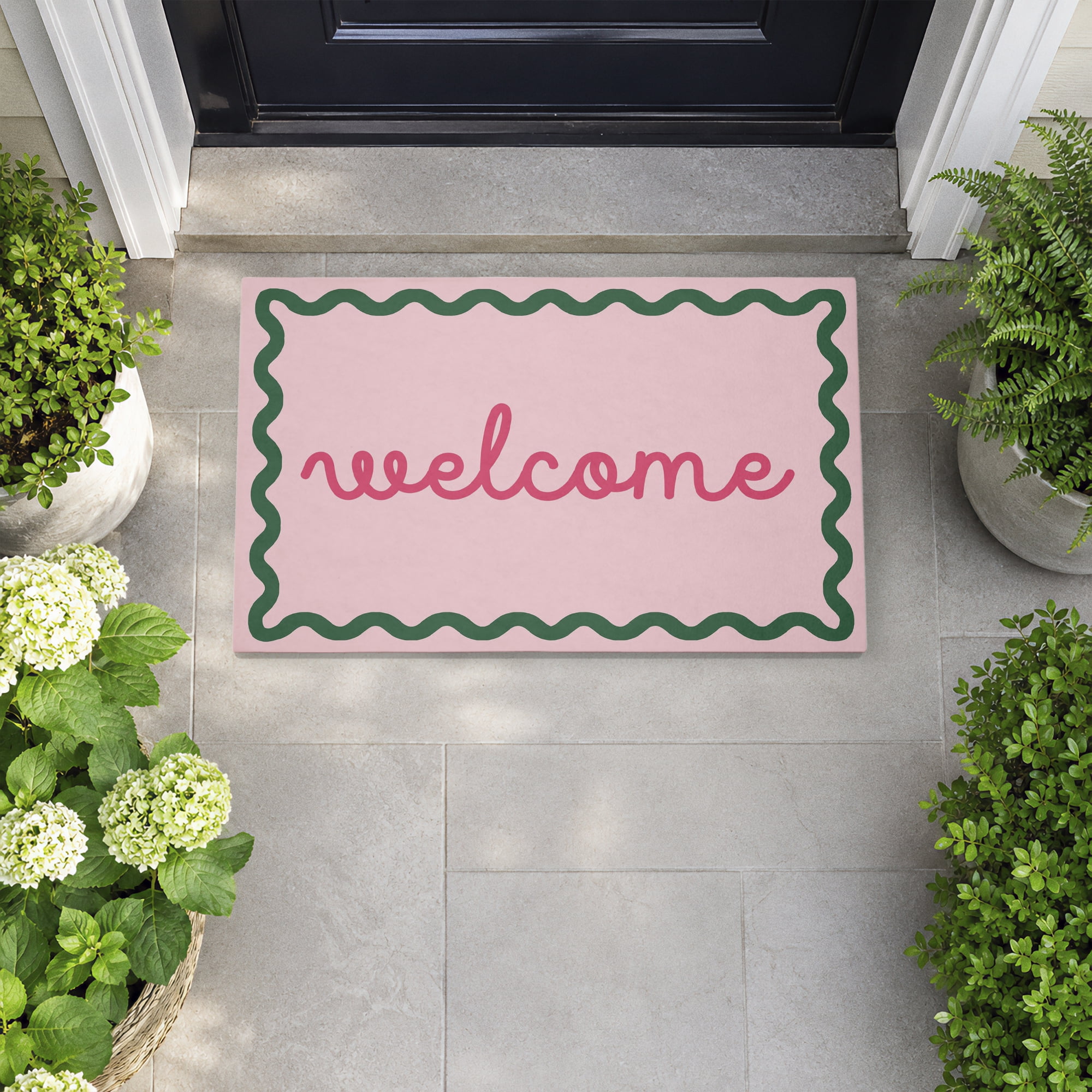 Stupell Industries Cursive Welcome over Pink Printed Outdoor Door Floor Mat, design by Lil' Rue