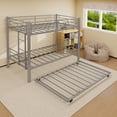 thumbnail image 5 of UIOWIO Triple Bunk Bed Twin over Twin with Trundle, Includes 3 Twin Size 6" Green Tea Memory Foam Mattresses, Convertible Metal Frame with Ladder and Guardrail, for Teens and Adults, Silver, 5 of 10