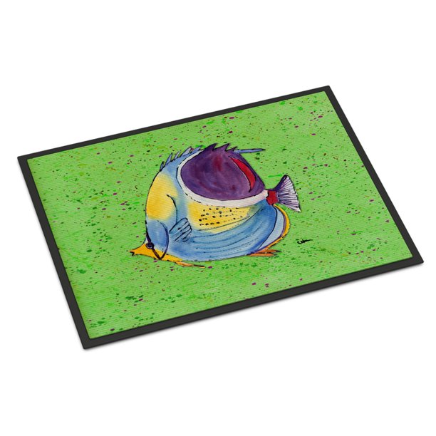 Tropical Fish on Green Door Mat