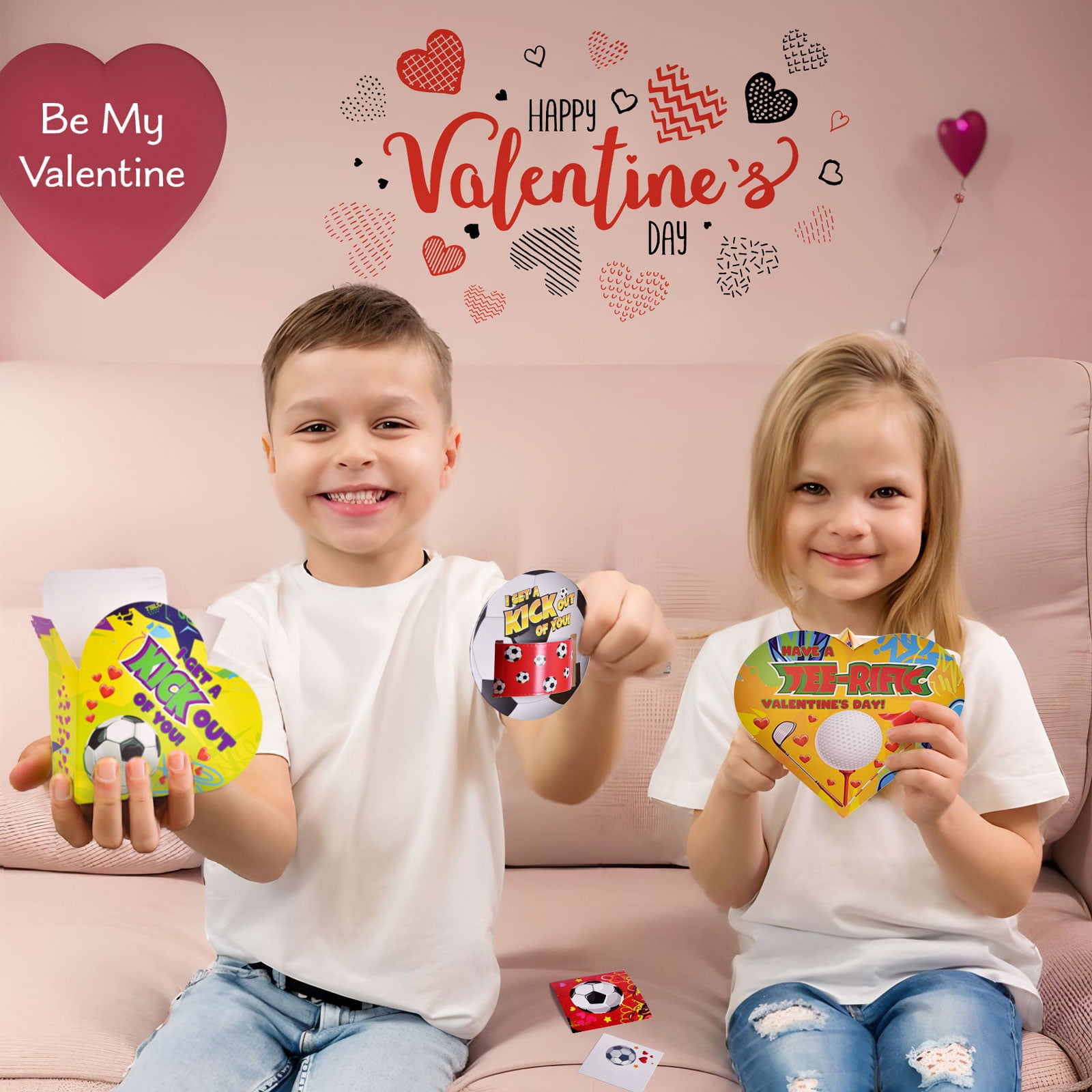 180 Pcs Valentines Day Cards with Slap Bracelets and Stickers with Heart Boxes for Kids, Classroom Valentines Party Favors for Kids, 6 Sports Elements Valentine Exchange Cards for Students