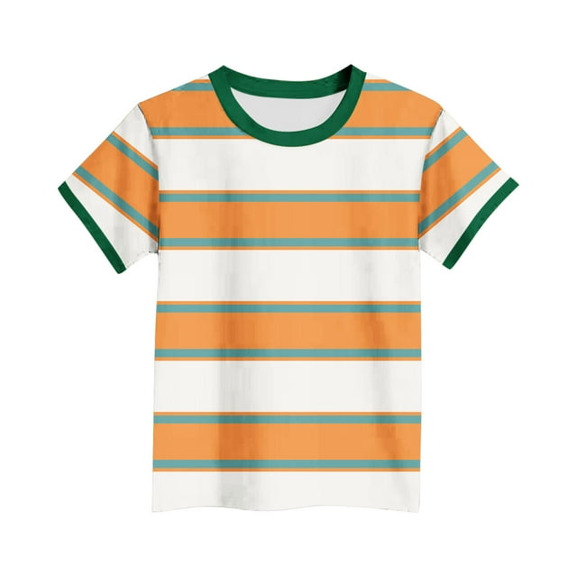 HaiMao T-Shirt pour Garçons à Manches Courtes Uni Classique d'Été Décontracté à Rayures Orange 9-10 Ans