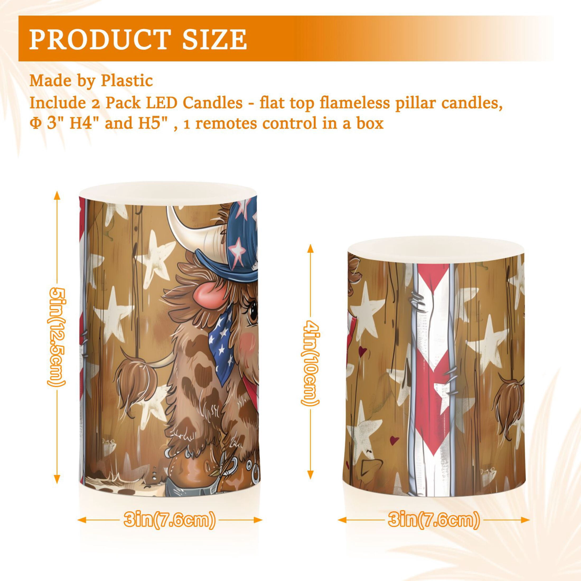 Cow Cowboy American Flag Flameless Candles&nbsp;LED Lights Battery Operated Candles with Remote and Timers Flicker Lights Votive Set of 2