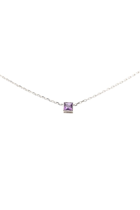 Pre-Owned Gucci Silver 18K White Gold Amethyst Cube Logo Pendant Necklace for Women