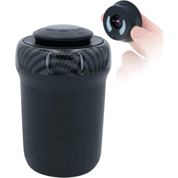 Cenicero para coche con encendedor y luz LED de colores, tapa extraíble y portátil (fibra de carbono).