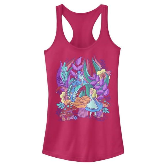 Junior's Alice in Wonderland Caterpillar and Alice Racerback Tank Top Dark Pink X Large