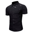 thumbnail image 2 of Camisa informal de manga corta con estampado de plumas y botones para hombre Pompotops oipoqjl47654, 2 of 4