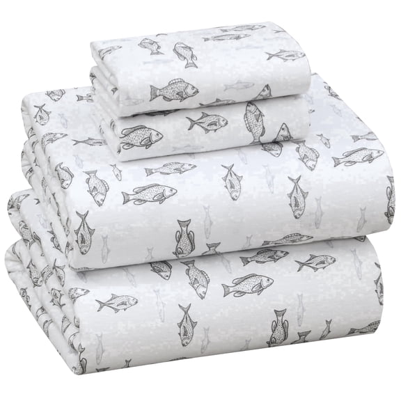 RUVANTI Flannel Sheets Queen Size - 100% Cotton Double Brushed Bed Sheets, Deep Pockets 16 Inches Queen Sheet Set, All Seasons Breathable & Extra Soft - Warm & Cozy, 4 Piece, Fisherman's Tale