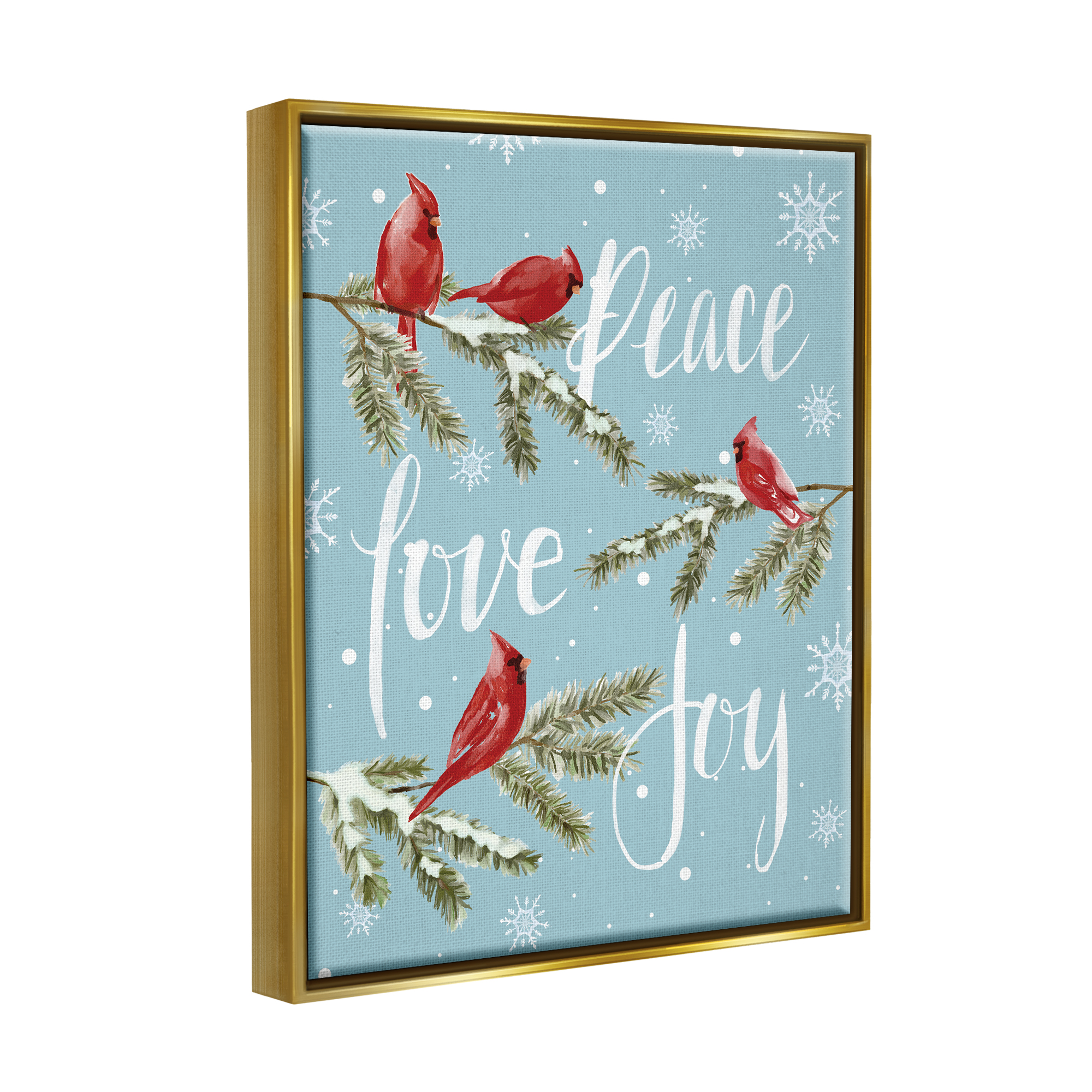 Stupell Industries Winter Cardinals Perched Holiday Painting Gold Floater Framed Art Print Wall Art, 25 x 31