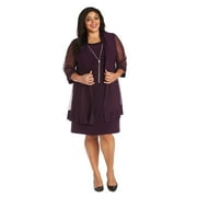 Shift Dress and Jacket Set with Textured Detail and Sheer Inserts - Plus