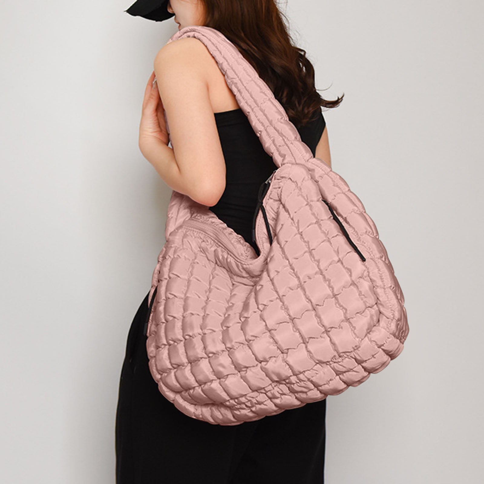Puffer Quilted Shoulder Bag for Women Puffy Bubble Tote Bag Lightweight Nylon Handbag Padded Soft Purse