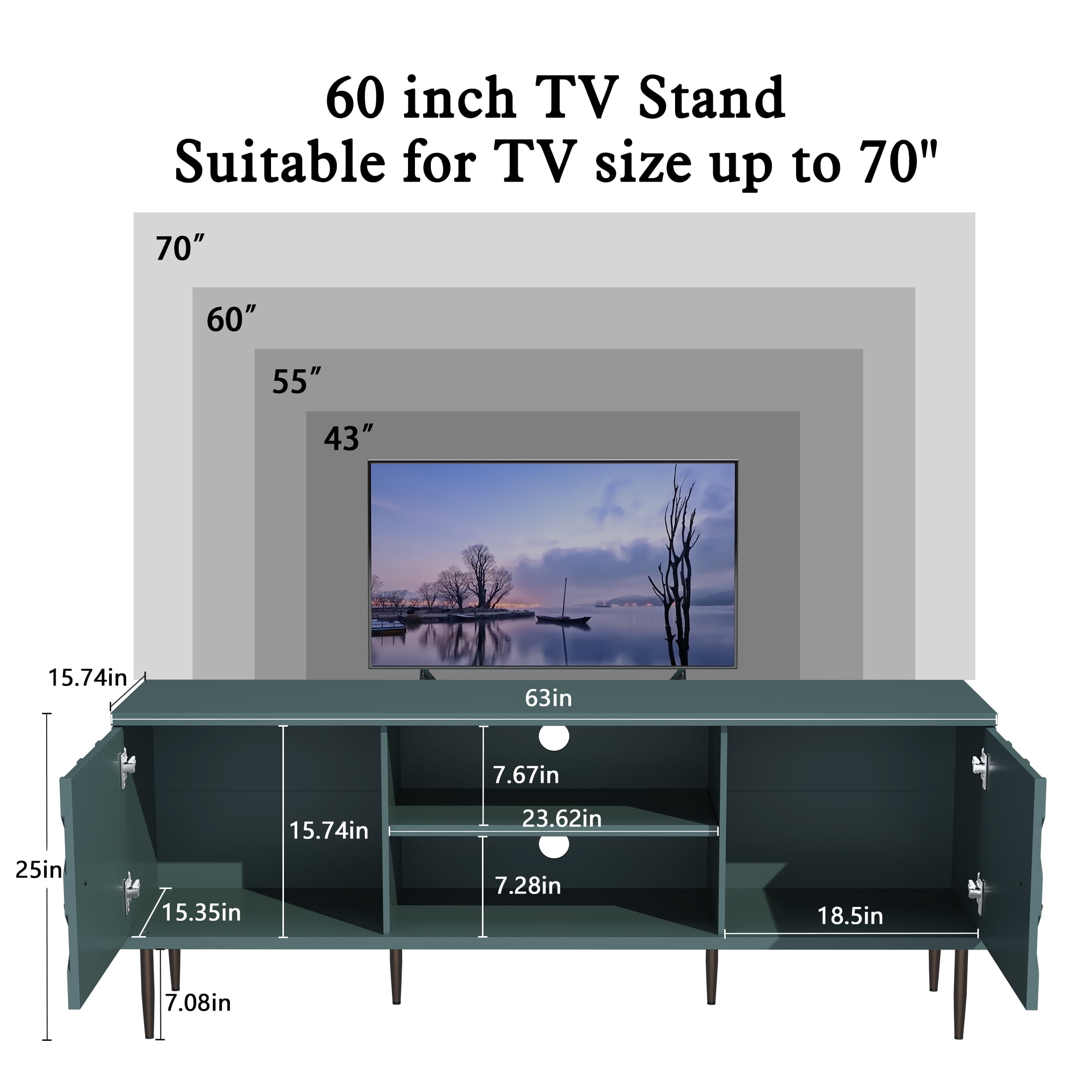 HLR Modern TV Stand for 70-in TV, Embossed Entertainment Center with Storage for Living Room, Green