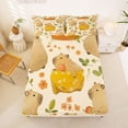 thumbnail image 5 of Erosebridal Cute Capybara Full Size Sheets,Orange Flowers Green Leaves Bed Sheets For Girls Kids 4pcs, 5 of 6