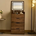 thumbnail image 4 of 3-in-1 Vanity Desk with Mirror And Lights, Small Vanity Dresser Set with Visible Glass Tabletop, 3 Drawers, Storage Bench, 3-color Lighting Mirror, Suitable for Bedroom,Walnut, 4 of 10