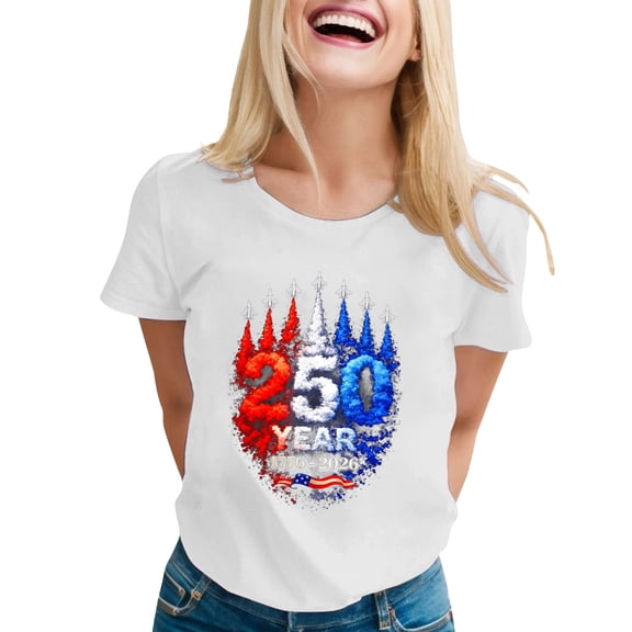 Womens 250 Anniversary Usa Shirt 250 Anniversary Usa Flag Independence Day Freedom T-Shirt Breathable Lightweight America Pullover Tee Tops