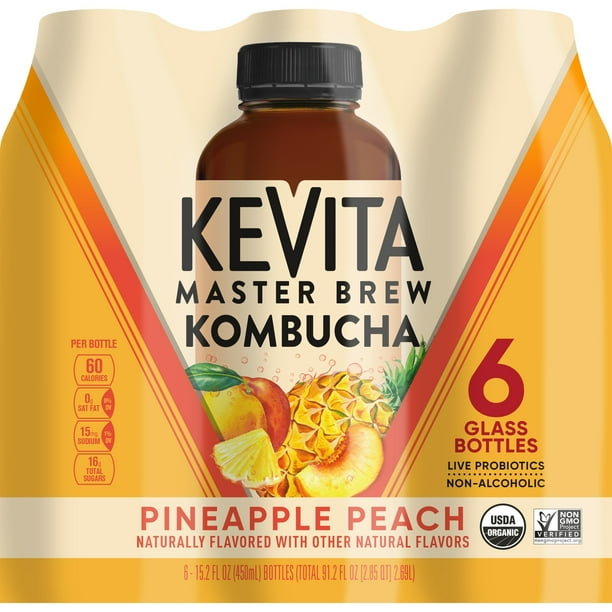 Kevita Master Brew Kombucha Pineapple Peach 15.2 Fl Oz 6 Count