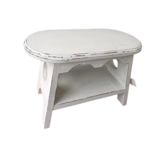 Almencla Wood Stool Plant Stand Oval Decorative Bonsai Rack for Garden Desktop Office White