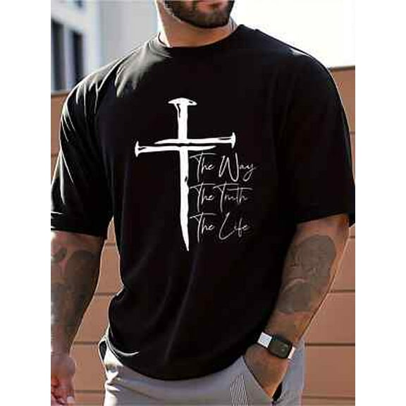 Velto Men's Christian Faith Graphic T-Shirt - The Way The Truth The Life Cross Design, All Size S-5XL