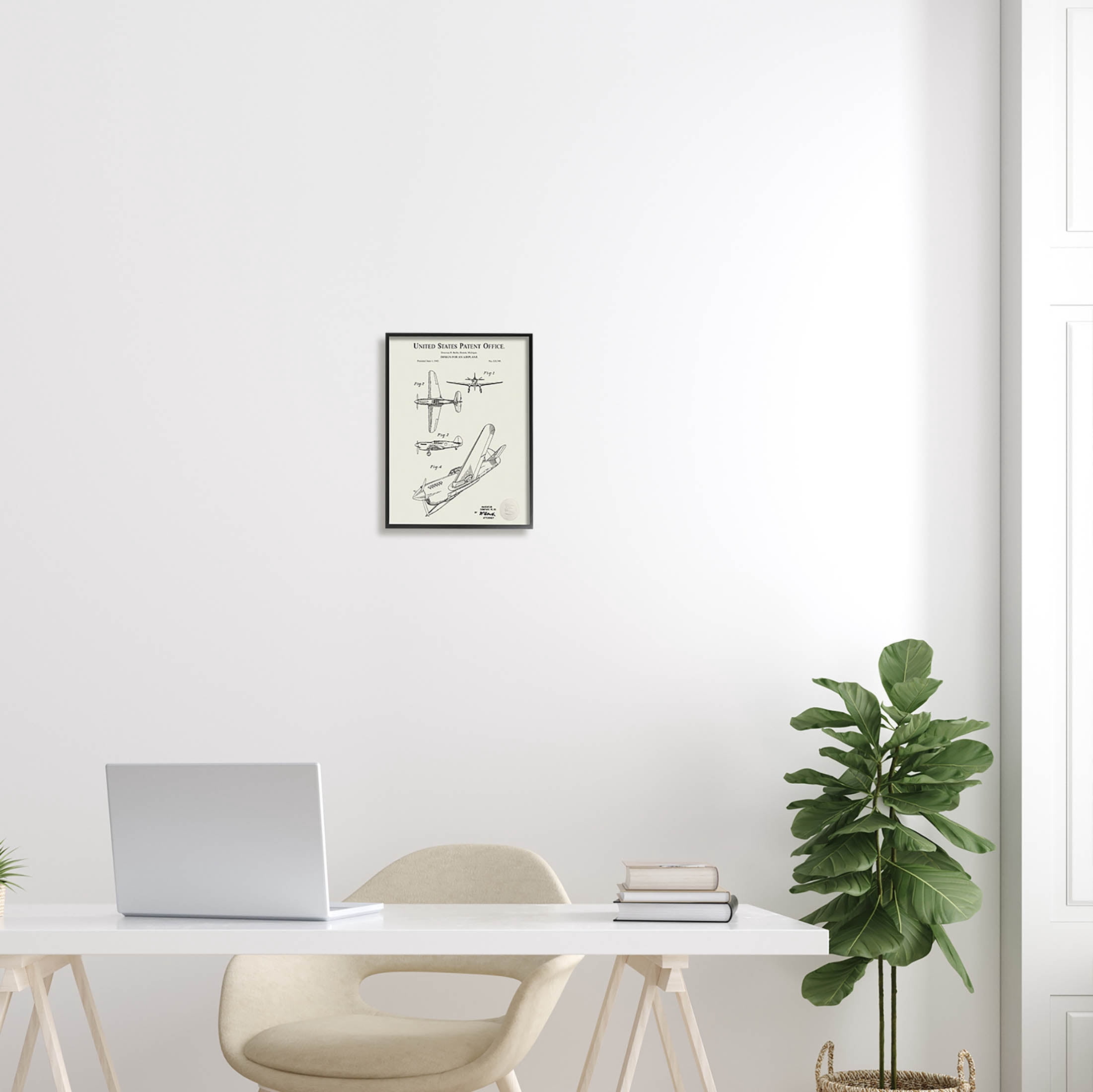 Stupell Industries Aircraft Patent Diagram Chart Graphic Art Black Framed Art Print Wall Art, Design by Karl Hronek