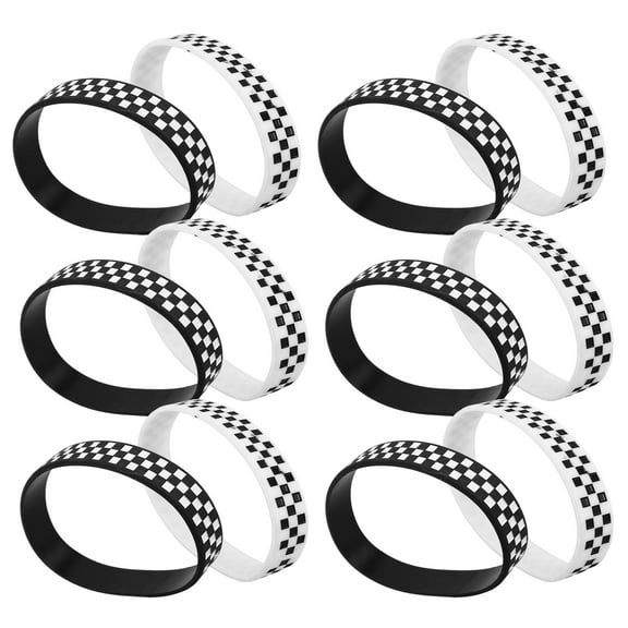 Masteelf 12pcs Plaid Black White Checkered Bracelet For Racing Theme Parties Sports Events Flexible Silicone Bracelet Decoration Part Favors