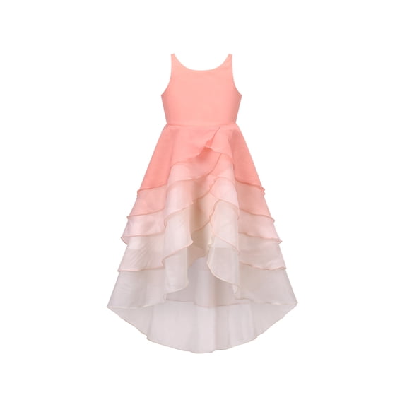 Girls Dress Gradient Zigzag Hi-lo Suspender Backless Sleeveless 4 Years