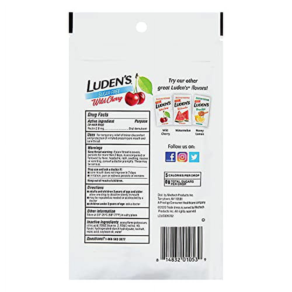 Luden’s Sugar Free Wild Cherry Throat Drops 25 Count 6 Pack