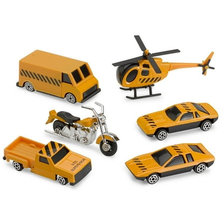 Construction 24 Piece - Diecast Cars – Construction Vehicles Set. 6 Piece Playset 1:64 Scale Includes Helicopter, Motorcycle And Assorted Cars And Trucks. – By Kidsco