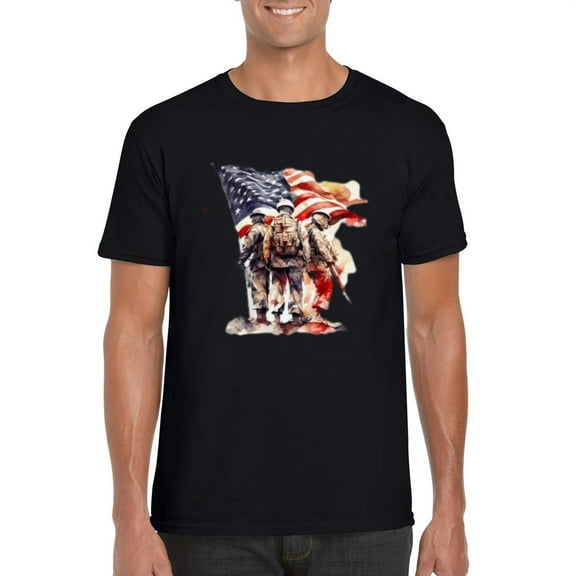 Patriotic Veterans Tribute Watercolor Military Art Style T-Shirt, for men & women, up to size 5XL